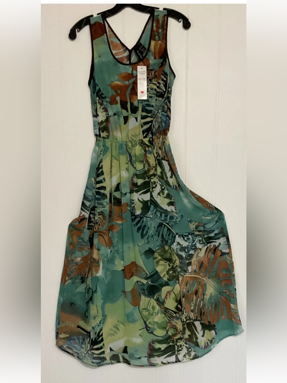 Fun & Flirt Teal and Brown Tropical Leaf Maxi Dress